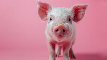 ai gegenereerd een schattig varkentje portret Aan een pastel roze achtergrond foto