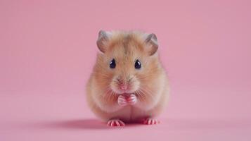 ai gegenereerd een schattig hamster Aan een pastel roze achtergrond foto