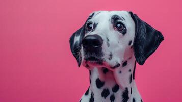 ai gegenereerd dalmatiër hond Aan een pastel roze achtergrond foto