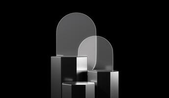 futuristische zwart podium backdrop voor Product Scherm 3d renderen foto