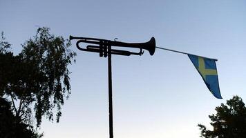 een trompet met de Zweeds vlag verscholen binnen foto