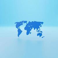 blauwe wereldkaart 3d illustratie geïsoleerd op blauwe achtergrond. 3D render foto