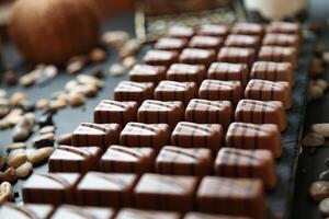 overvloedig assortiment van chocola en noten Aan een tafel foto