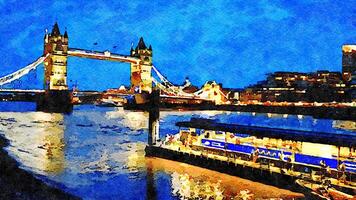 een nachtelijk glimp van de beroemd Londen brug in Engeland. digitaal waterverf stijl. foto