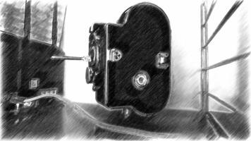 zwart en wit digitaal tekening van een antiek film camera foto