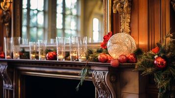 Kerstmis Bij de landhuis, Engels platteland decoratie en interieur decor foto