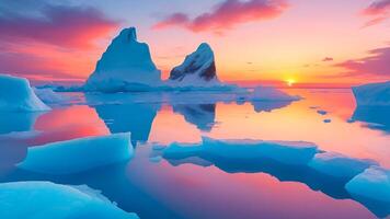 landschap visie van ijs en ijsbergen smelten omdat van de globaal opwarming ijsbergen drijvend in de zee. foto