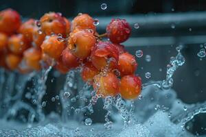 een vers fruit of groenten met water druppels creëren een plons reclame voedsel fotografie foto