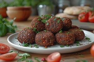 falafels zijn diep gebakken ballen traditioneel gevonden in midden- oostelijk keuken voedsel professioneel reclame voedsel fotografie foto