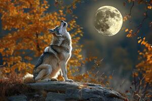 de soulvol gehuil van een eenzaam wolf foto