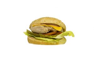 vers hamburger met chiken en wit bun geïsoleerd foto