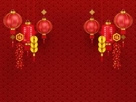 3d illustratie van chinees nieuwjaar met lantaarn en cracker, vertaling forture in chinese foto