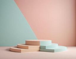 minimalistische pastel podium Aan zacht achtergrond Product Scherm staan foto