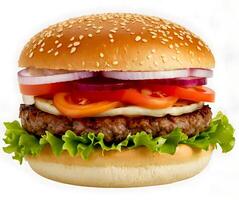een cheeseburger met geïsoleerd Aan wit achtergrond foto