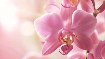 betoverend wereld van flora, een delicaat gekleurde orchidee in vol bloeien foto