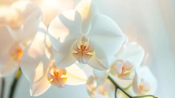 betoverend wereld van flora, een delicaat gekleurde orchidee in vol bloeien foto