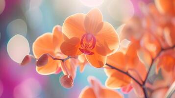 betoverend wereld van flora, een delicaat gekleurde orchidee in vol bloeien foto