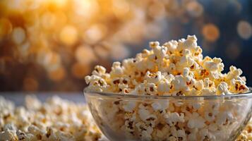 een opvallend samenstelling met een verleidelijk pak van popcorn tegen een levendig, monochromatisch backdrop foto