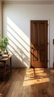 modern klein binnenkomst manier huis deur architectuur met zonlicht foto