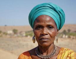 Afrikaanse vrouw in een azuur tulband. foto