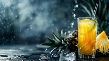 glas met ananas sap, ananasen spatten van water. . foto