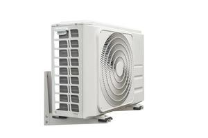 condensatie-eenheid van airconditioningsystemen geïsoleerd op wit met uitknippad. foto