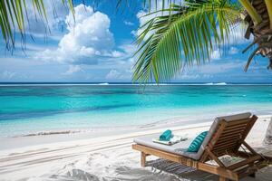 Open boek Aan strand ligstoel, ontspannende Aan strand vakantie foto