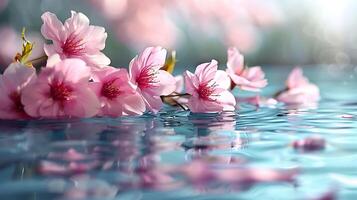 sakura takken en water druppels in een vredig voorjaar foto