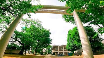 altaar torii staand in een vrijgekomen veel kamimachi tenso altaar,, een altaar in setagaya, Tokio, Japan aangrenzend naar een park, het is gelegen in de terug van een schoon ruimte. foto