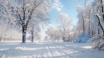 mooi winter landschap met bomen gedekt met rijp en sneeuw foto