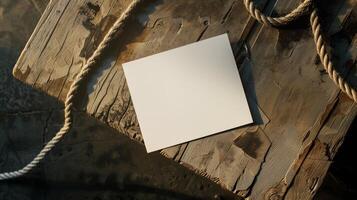 ai gegenereerd een top visie van blanco uitglijden van papier met dun touw Aan de tafel. gegenereerd door kunstmatig intelligentie. foto