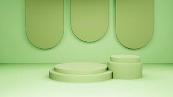 leeg pastel groen winnaars podium Aan pastel groen kleur achtergrond. 3d renderen foto