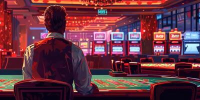 ai gegenereerd croupier achter het gokken tafel in een casino. foto