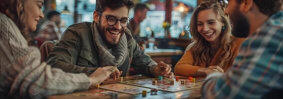 ai gegenereerd een groep van jong mensen Speel bord spellen. tijd samen. ,bord spellen concept foto