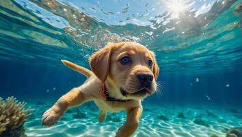 schattig hond zwemt onderwater- foto