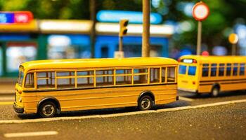 miniatuur tafereel van bus en weg, foto