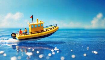 miniatuur tafereel van boot en zand strand eiland, foto