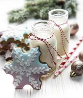 zelfgemaakte heerlijke peperkoek kerstkoekjes met flesjes melk