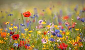 detailopname visie van kleurrijk wilde bloemen, zacht focus foto