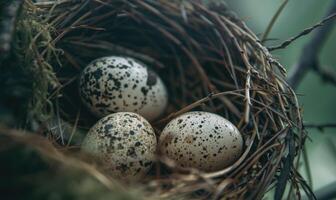 detailopname van een nest met gespikkeld eieren foto