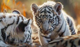 detailopname van een wit tijger welpen betalen samen foto