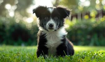 grens collie puppy gretig in afwachting een spel van halen in een met gras begroeid park foto