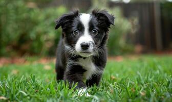 grens collie puppy gretig in afwachting een spel van halen in een met gras begroeid park foto