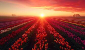 tulp veld- Bij zonsopkomst, tulp achtergrond foto