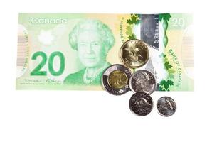 Ottawa, Canada, 13 april 2013, al het werkelijke Canadese geld op wit wordt geïsoleerd foto