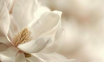 detailopname van een delicaat magnolia bloesem tegen een zacht wazig achtergrond, bloemen achtergrond foto