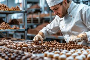 ai gegenereerd mannetje banketbakker werken in supermarkt . ai gegenereerd foto