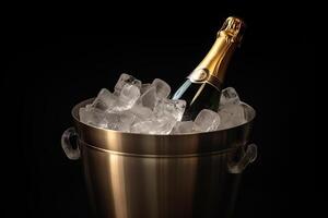 ai gegenereerd een sprankelend Champagne ijs emmer met een focus Aan glinsterend ijs. gemaakt met generatief ai foto