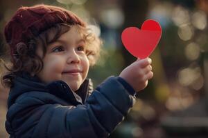 ai gegenereerd kinderen maken hartvormig papier cadeaus naar uitdrukken hun liefde naar hun moeders Aan moeder dag. foto