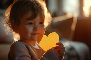 ai gegenereerd kinderen maken hartvormig papier cadeaus naar uitdrukken hun liefde naar hun moeders Aan moeder dag. foto